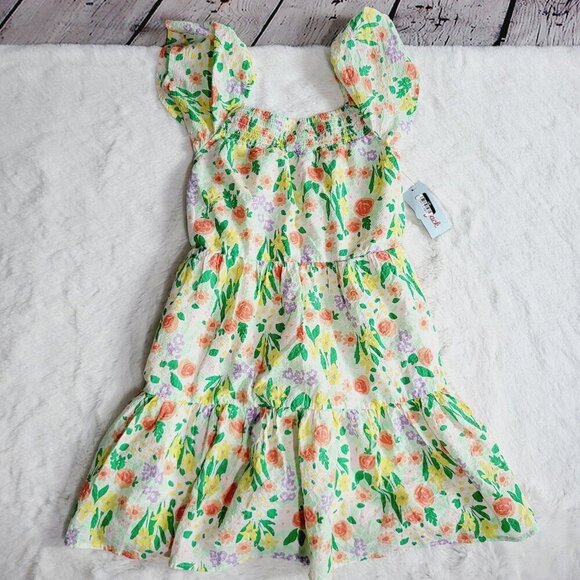 Cat & Jack Girls' A-line Flutter Sleeve Floral Woven Dress (XL) 4KIDJ-BT - Picture 2 of 4